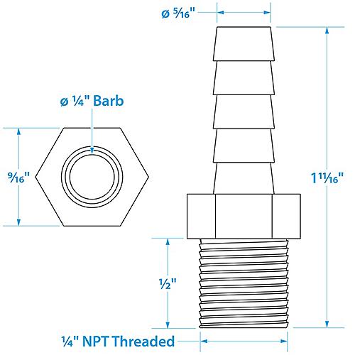SEACHOICE 20801 MALE HOSE BARB 1/4 IN NTP X 1/4 IN HOSE