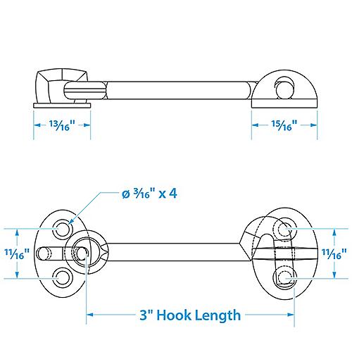 SEACHOICE 36141 3IN CABIN DOOR HOOK CHROME/BRASS
