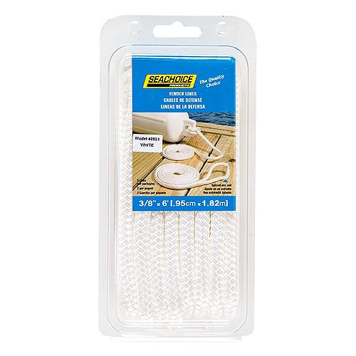 SEACHOICE 40921 3/8IN X 6FT WHITE FENDER LINES 2 PK
