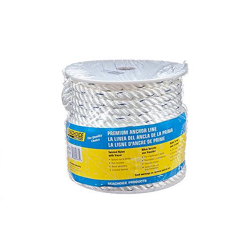 SEACHOICE NYLON 3 STRAND ANCHOR LINES WHITE W/TRACER