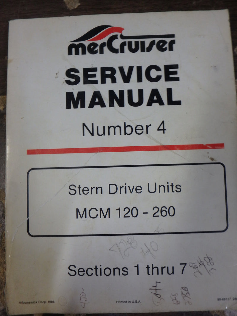1986 MERCRUISER SERVICE MANUAL #4 (SEC 1-7) MCM 120-260 (USED)