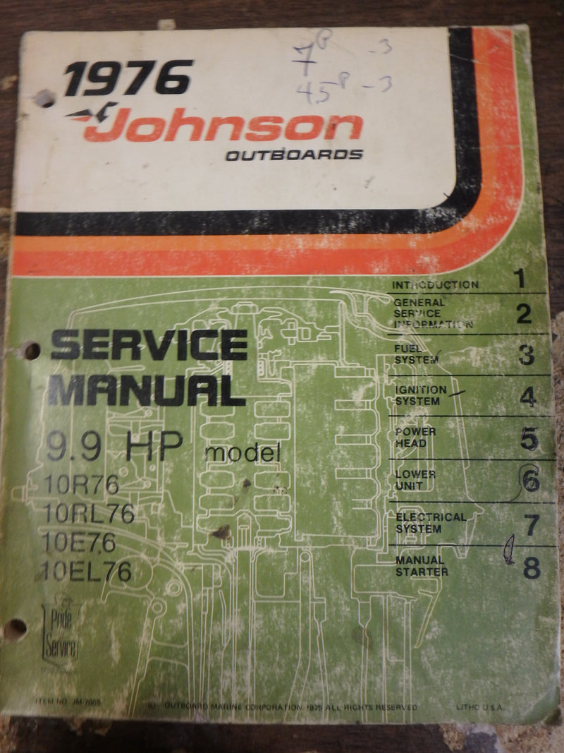 1976 JOHNSON SERVICE MANUAL 9.9/10 HP (USED)