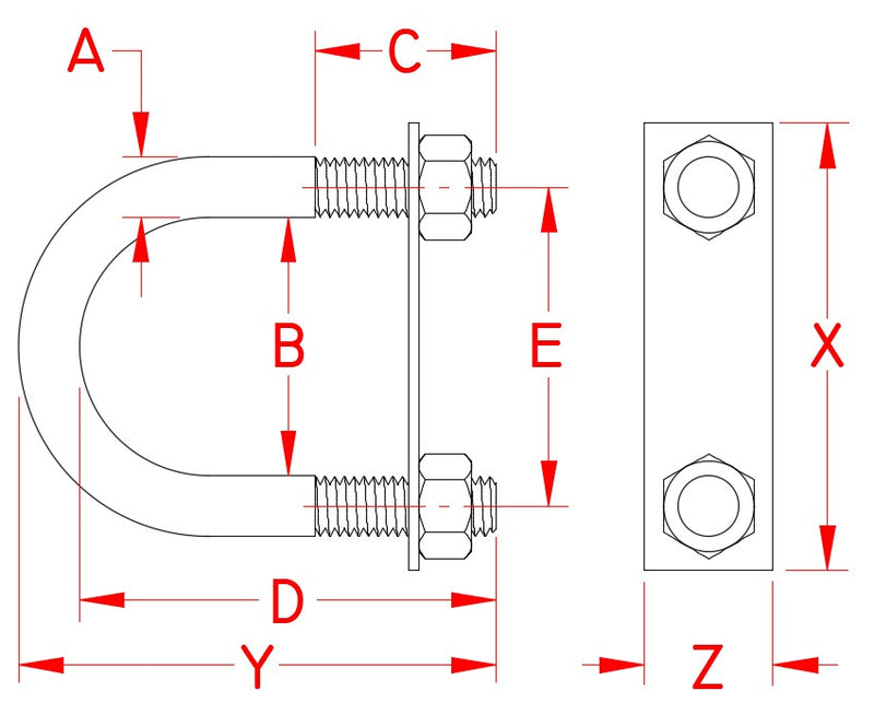 SUNCOR S0351-07013 U BOLT WITH PLATE SS 1/4IN