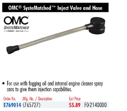 OMC 0765727 ENGINE TUNE HOSE W/VALVE