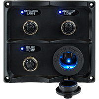 SEA DOG 424623-1 3 SWITCH LED LIT PANEL WITH 12V POWER SOCKET