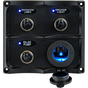 SEA DOG 424623-1 3 SWITCH LED LIT PANEL WITH 12V POWER SOCKET