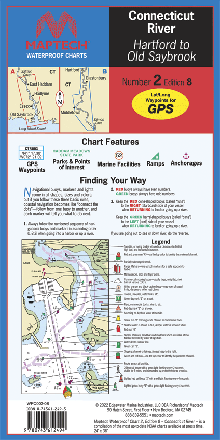 MAPTECH WPC002-08 Waterproof Folded Charts CONNECTICUT RIVER 8TH EDITION