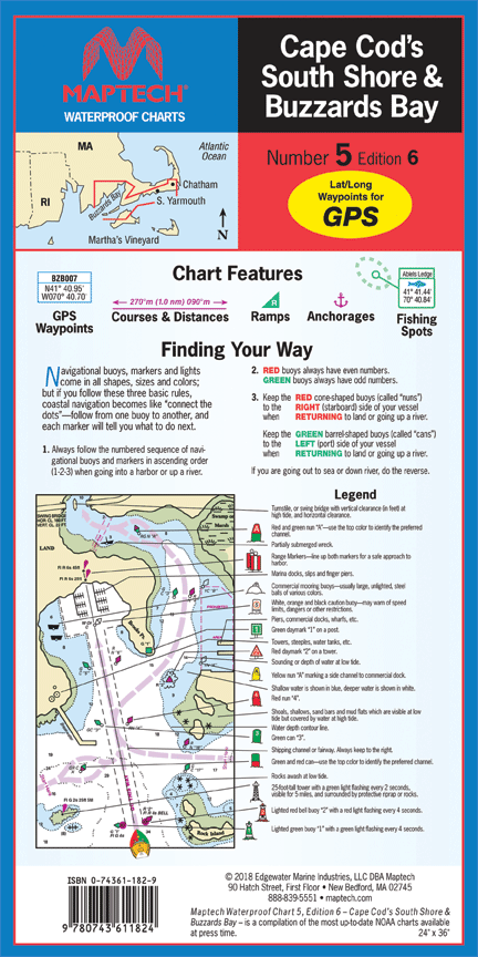 Maptech WPC005-06 Waterproof Folded Charts Cape Cod's South Short & Buzzards Bay