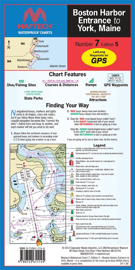 Maptech WPC007-05 Waterproof Folded Charts Boston Harbor Entrance to York, Maine