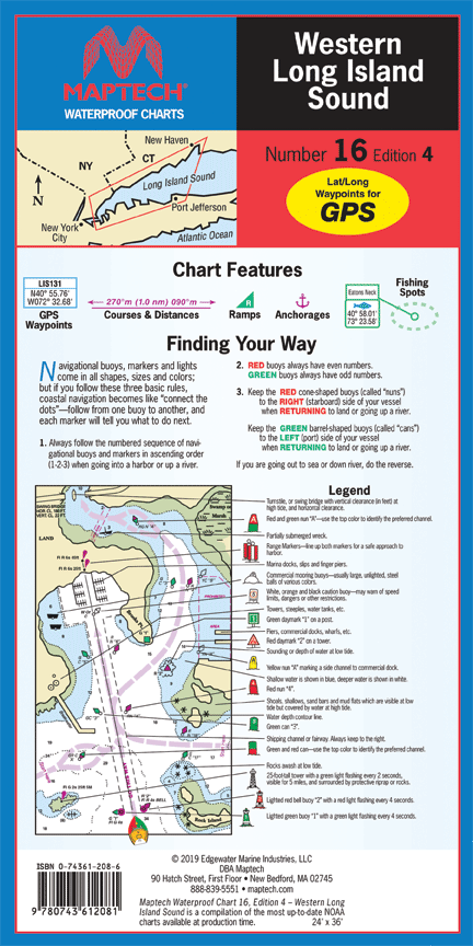 MAPTECH WPC016-04 Waterproof Folded Charts WESTERN LONG ISLAND SOUND