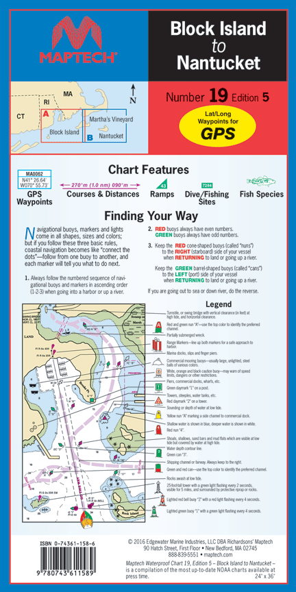 Maptech WPC019-05 Waterproof Folded Charts Block Island to Nantucket