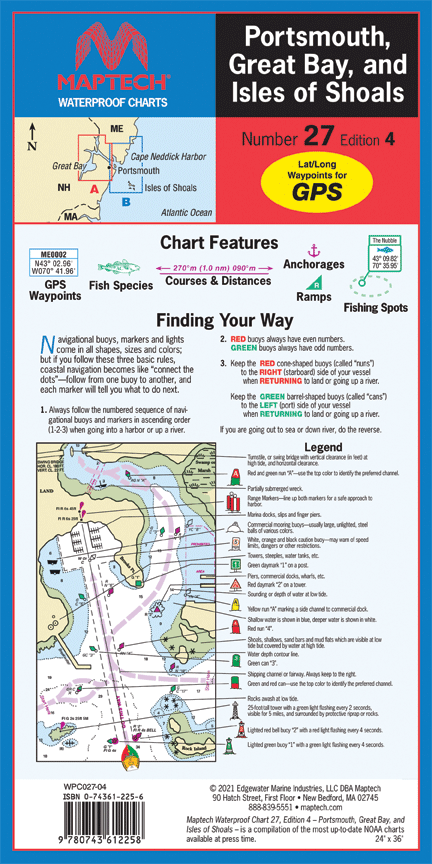 MAPTECH WPC027-04 Waterproof Folded Charts PORTSMOUTH, GREAT BAY & ISLES OF SHOALS