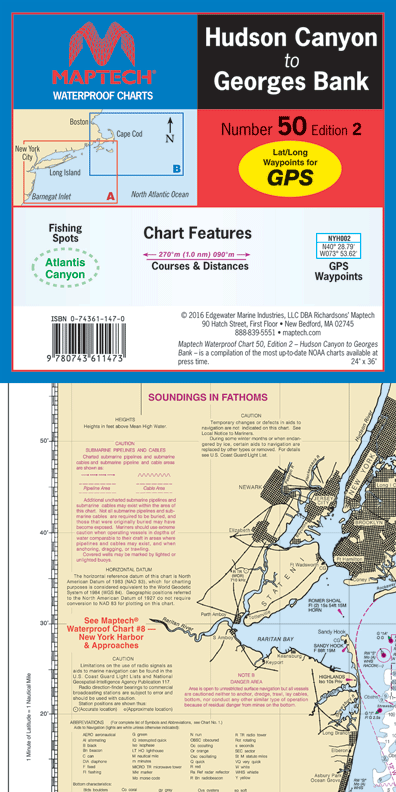 Maptech WPC050-2 Waterproof Folded Charts Hudson Canyon to Georges Bank