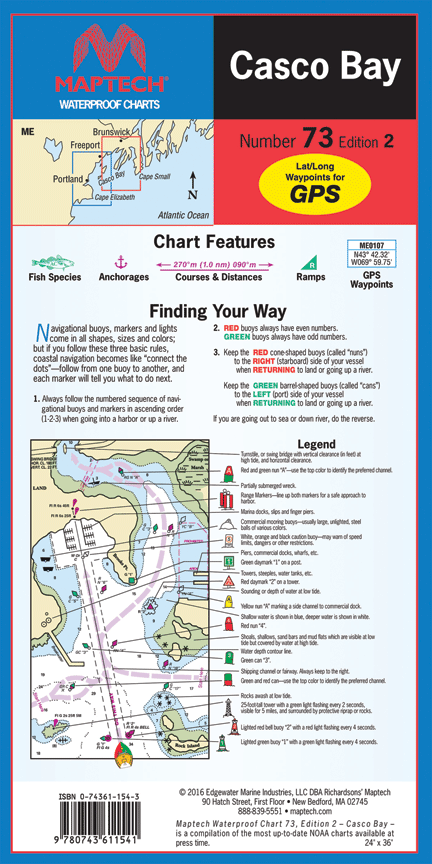 Maptech WPC073-02 Waterproof Folded Charts Casco Bay Maine