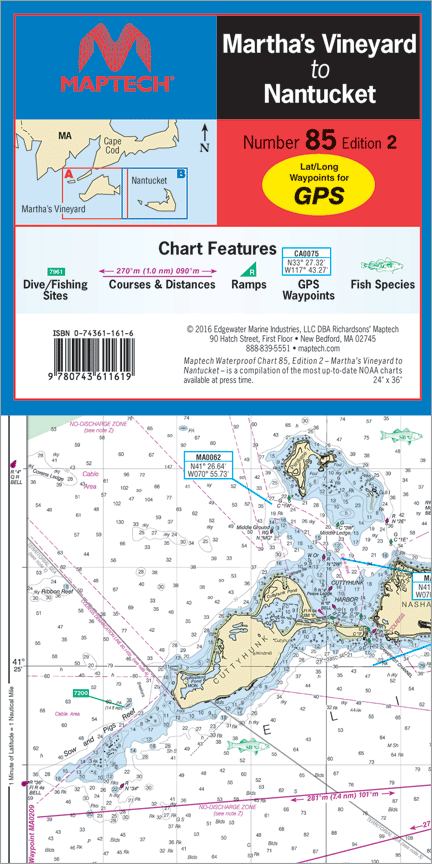 MAPTECH WPC85-02 Waterproof Folded Charts MARTHAS VINYARD & NANTUCKET